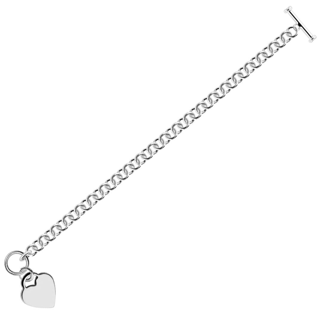 Sterling Silver Rhodium Plated Rolo Chain Bracelet with a Heart Charm | Richard Cannon