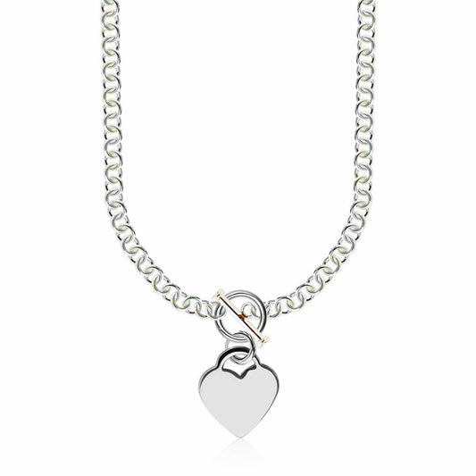 Sterling Silver Rhodium Plated Rolo Chain Necklace with a Heart Toggle Charm | Richard