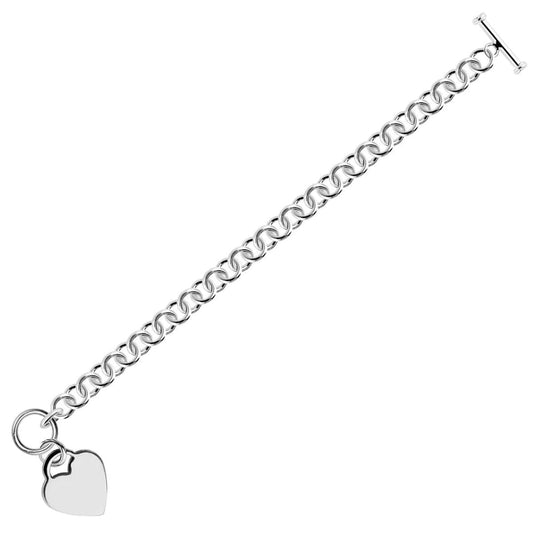 Sterling Silver Rhodium Plated Rolo Style Heart Charmed Chain Bracelet | Richard Cannon