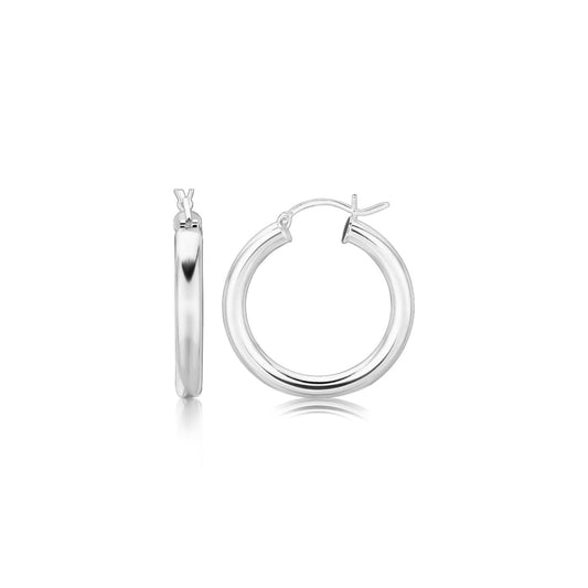 Sterling Silver Rhodium Plated Thick Style Polished Hoop Earrings (25mm) | Richard Cannon
