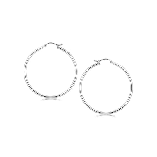 Sterling Silver Rhodium Plated Thin Large Polished Hoop Earrings (40mm) | Richard Cannon