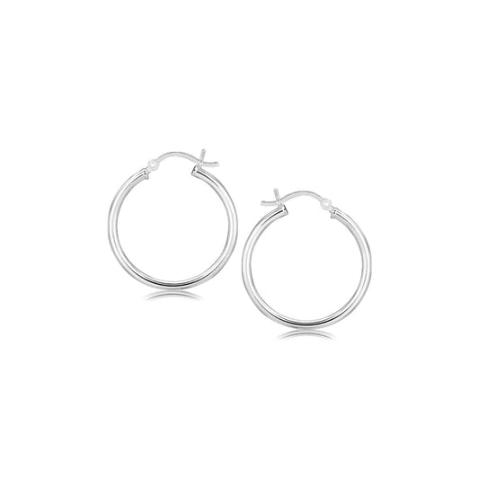 Sterling Silver Rhodium Plated Thin and Polished Hoop Motif Earrings (25mm) | Richard