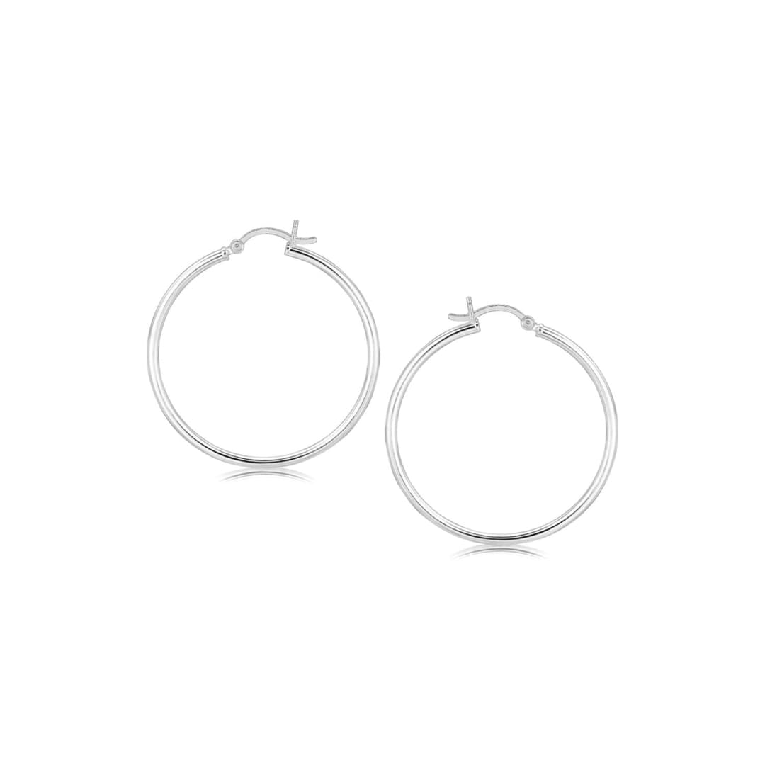 Sterling Silver Rhodium Plated Thin and Polished Hoop Style Earrings (35mm) | Richard