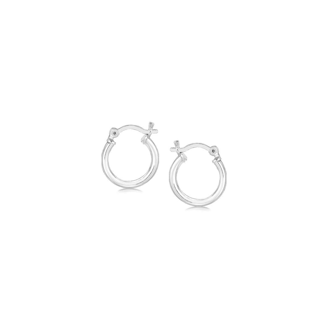 Sterling Silver Rhodium Plated Thin and Small Polished Hoop Earrings (10mm) | Richard