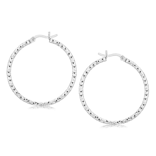 Sterling Silver Rhodium Plated Woven Style Polished Hoop Earrings | Richard Cannon Jewelry