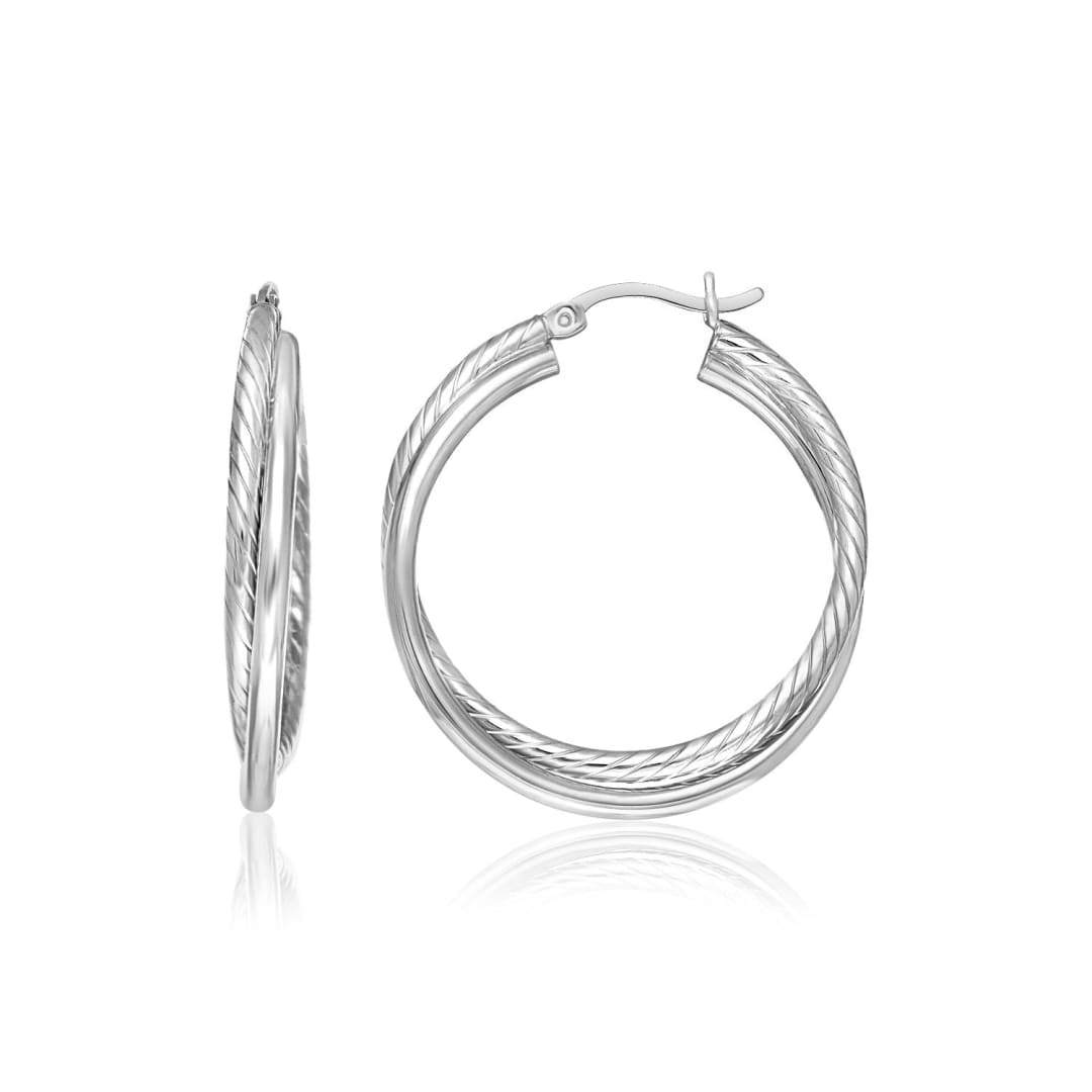 Sterling Silver Ridged Hoop Earrings with Textured Design | Richard Cannon Jewelry