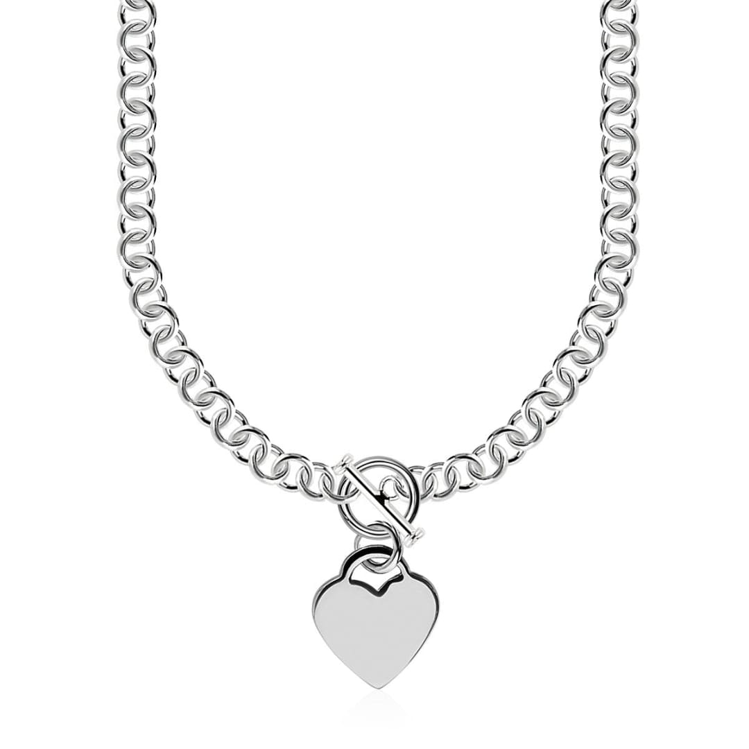 Sterling Silver Rolo Chain with a Heart Toggle Charm and Rhodium Plating | Richard Cannon