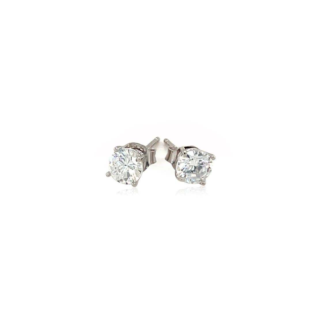 Sterling Silver Stud Earrings with White Hue Faceted Cubic Zirconia | Richard Cannon