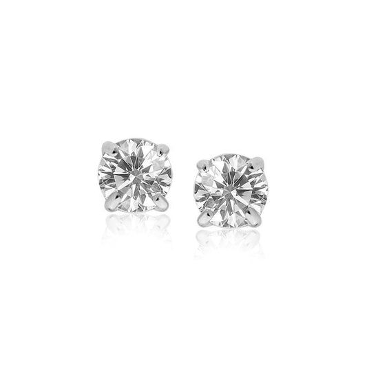 Sterling Silver Stud Earrings with White Hue Faceted Cubic Zirconia | Richard Cannon