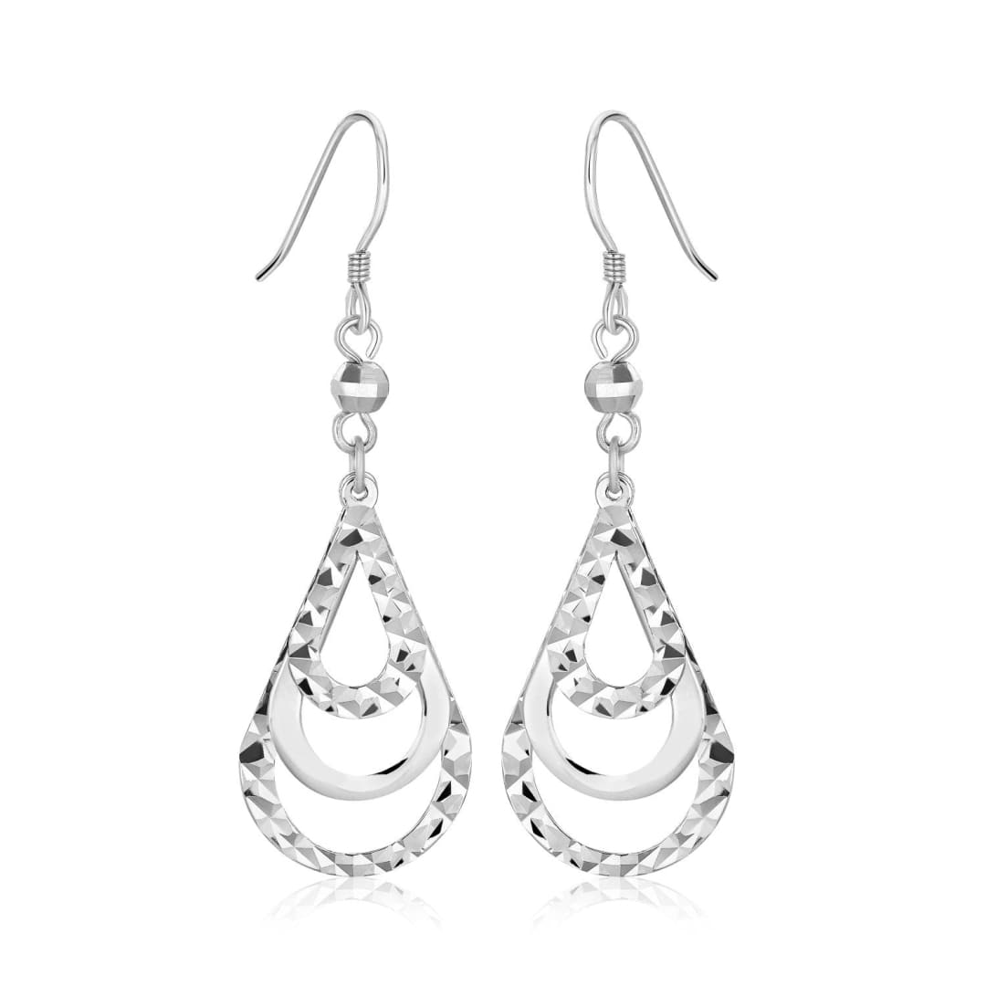Sterling Silver Textured Graduated Open Teardrop Dangling Style Earrings | Richard Cannon