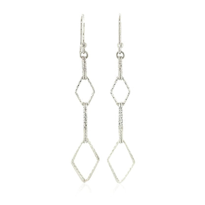 Sterling Silver Textured Interlocking Diamond Motif Dangle Earrings | Richard Cannon