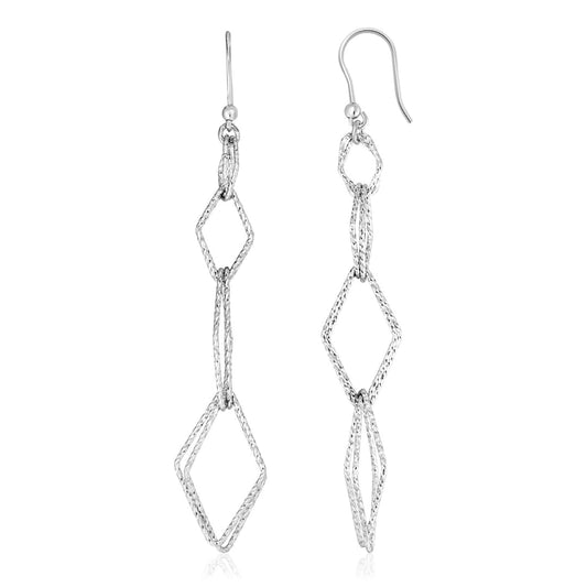 Sterling Silver Textured Interlocking Diamond Motif Dangle Earrings | Richard Cannon