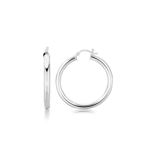 Sterling Silver Thick Rhodium Plated Polished Hoop Style Earrings (35mm) | Richard Cannon