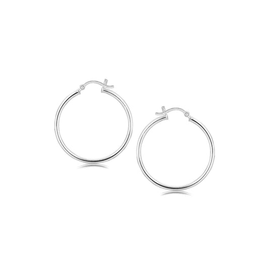 Sterling Silver Thin Polished Hoop Style Earrings with Rhodium Plating (30mm) | Richard