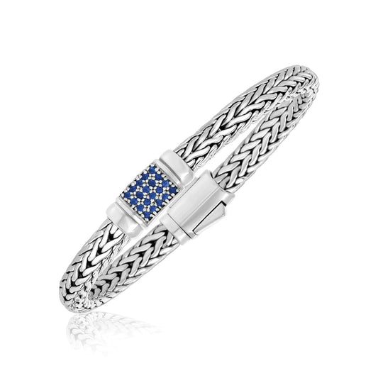 Sterling Silver Weave Motif Bracelet with Blue Sapphire Embellishments | Richard Cannon