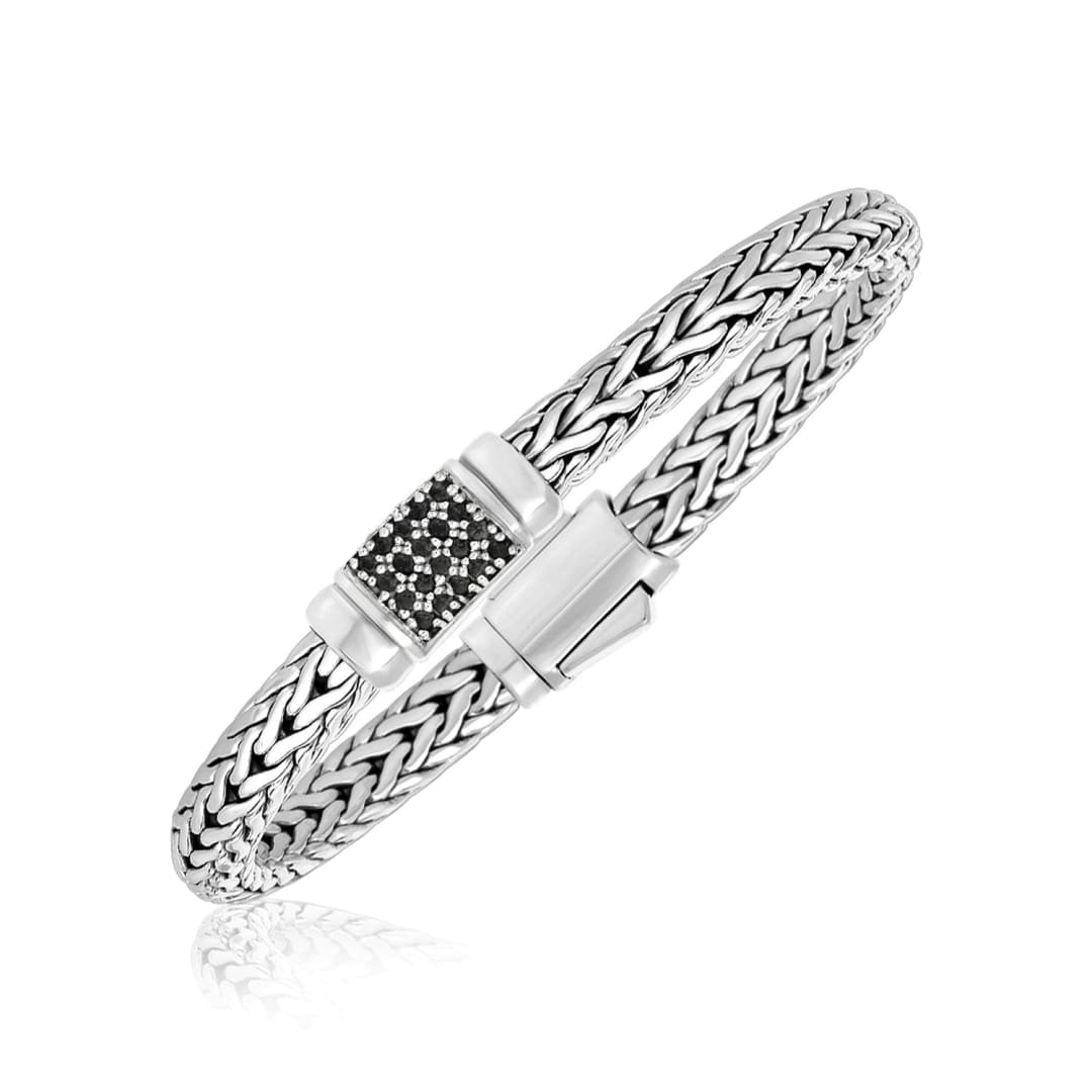 Sterling Silver Weave Style Bracelet with Black Sapphire Accents | Richard Cannon Jewelry