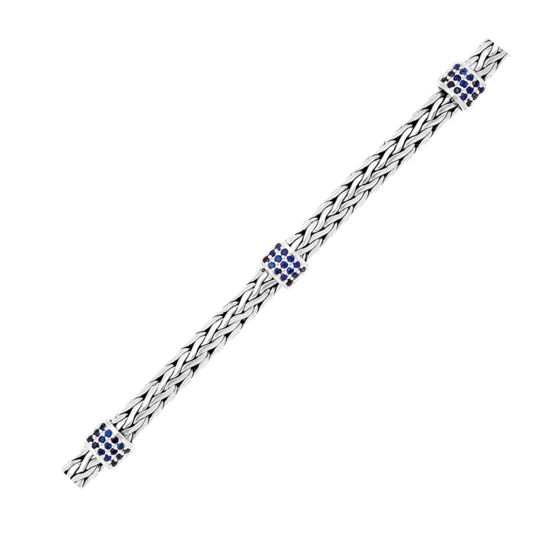 Sterling Silver Woven Bracelet with Blue Sapphire Stations | Richard Cannon Jewelry