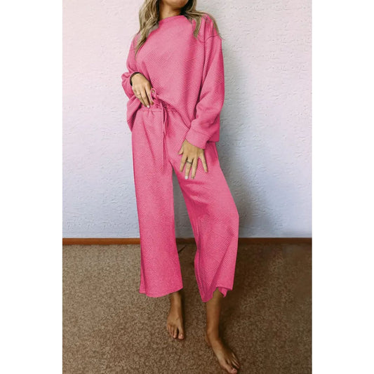 Strawberry Pink Ultra Loose Textured 2pcs Slouchy Outfit | Fashionfitz