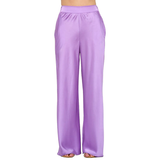 Lavender Stretch Satin Pants w/ Elastic Waist and Pockets | The Urban Clothing Shop™