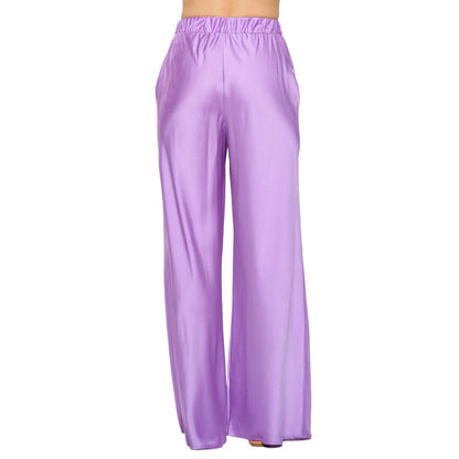 Lavender Stretch Satin Pants w/ Elastic Waist and Pockets | The Urban Clothing Shop™