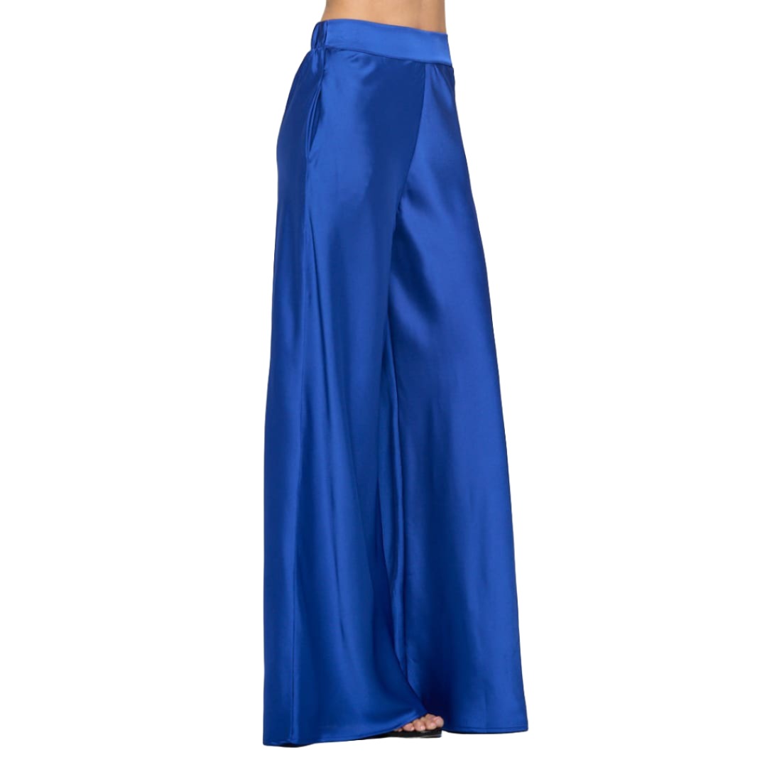 Royal Blue Stretch Satin Pants w/ Elastic Waist and Pockets | The Urban Clothing Shop™