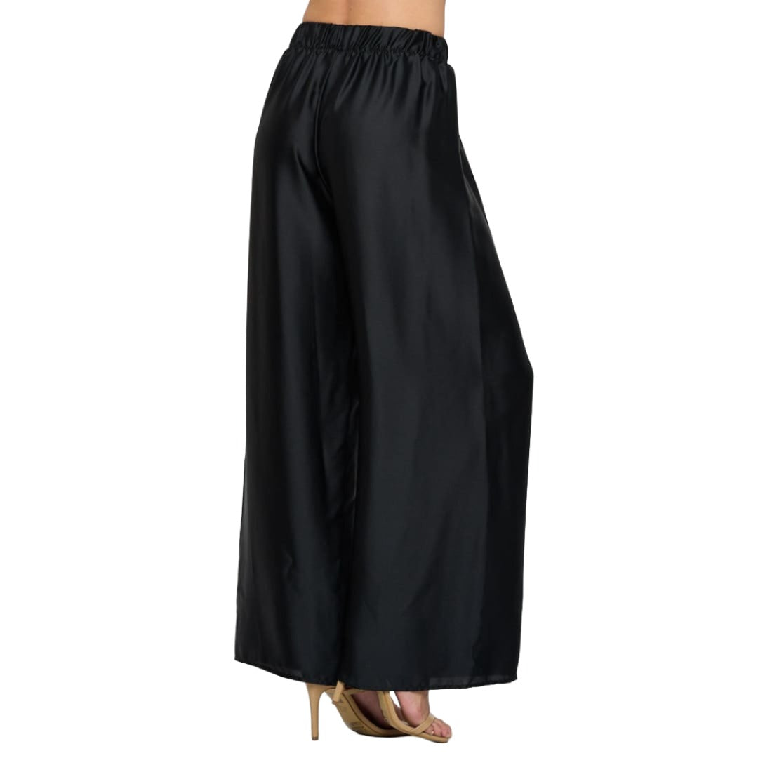Black Stretch Satin Pants w/ Elastic Waist | The Urban Clothing Shop™