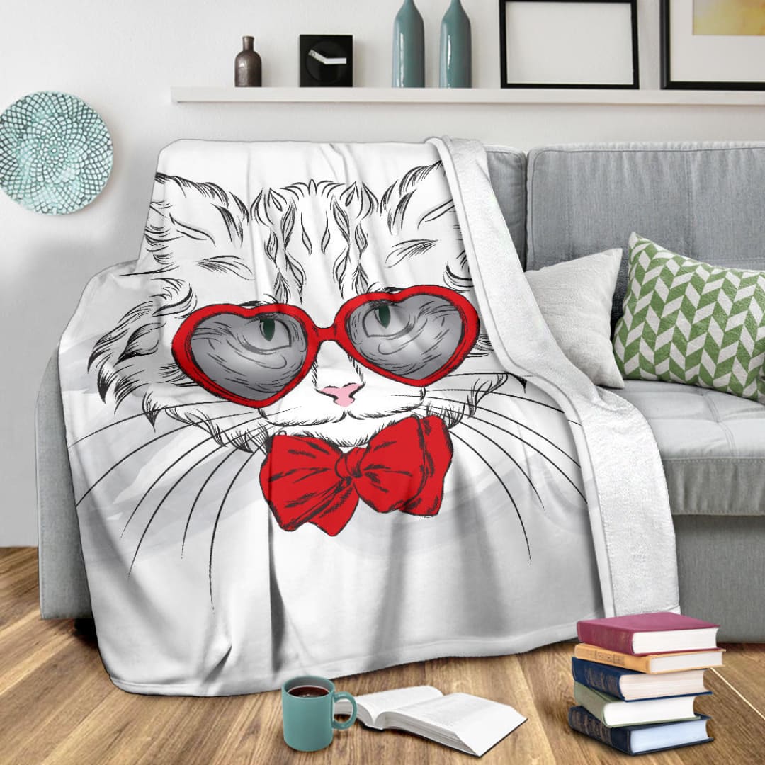 Stylish Heart Glasses Cat Premium Blanket | The Urban Clothing Shop™