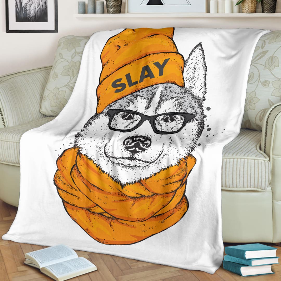 Stylish Slay Husky Cartoon Premium Blanket | The Urban Clothing Shop™