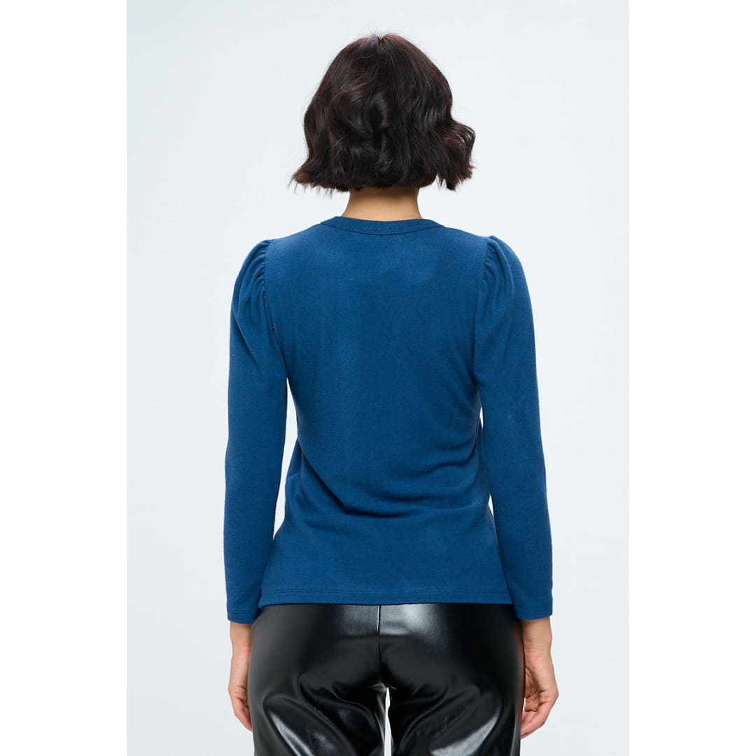 Teal Brushed Knit Top with Puff Sleeve | The Urban Clothing Shop™