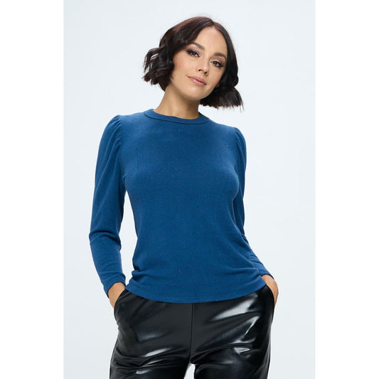 Teal Brushed Knit Top with Puff Sleeve | The Urban Clothing Shop™