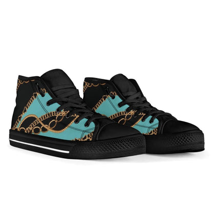 Teal Gold Chains Designer High Top Sneaker Custom Shoes with Black Soles | The Urban