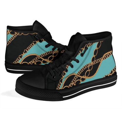 Teal Gold Chains Designer High Top Sneaker Custom Shoes with Black Soles | The Urban