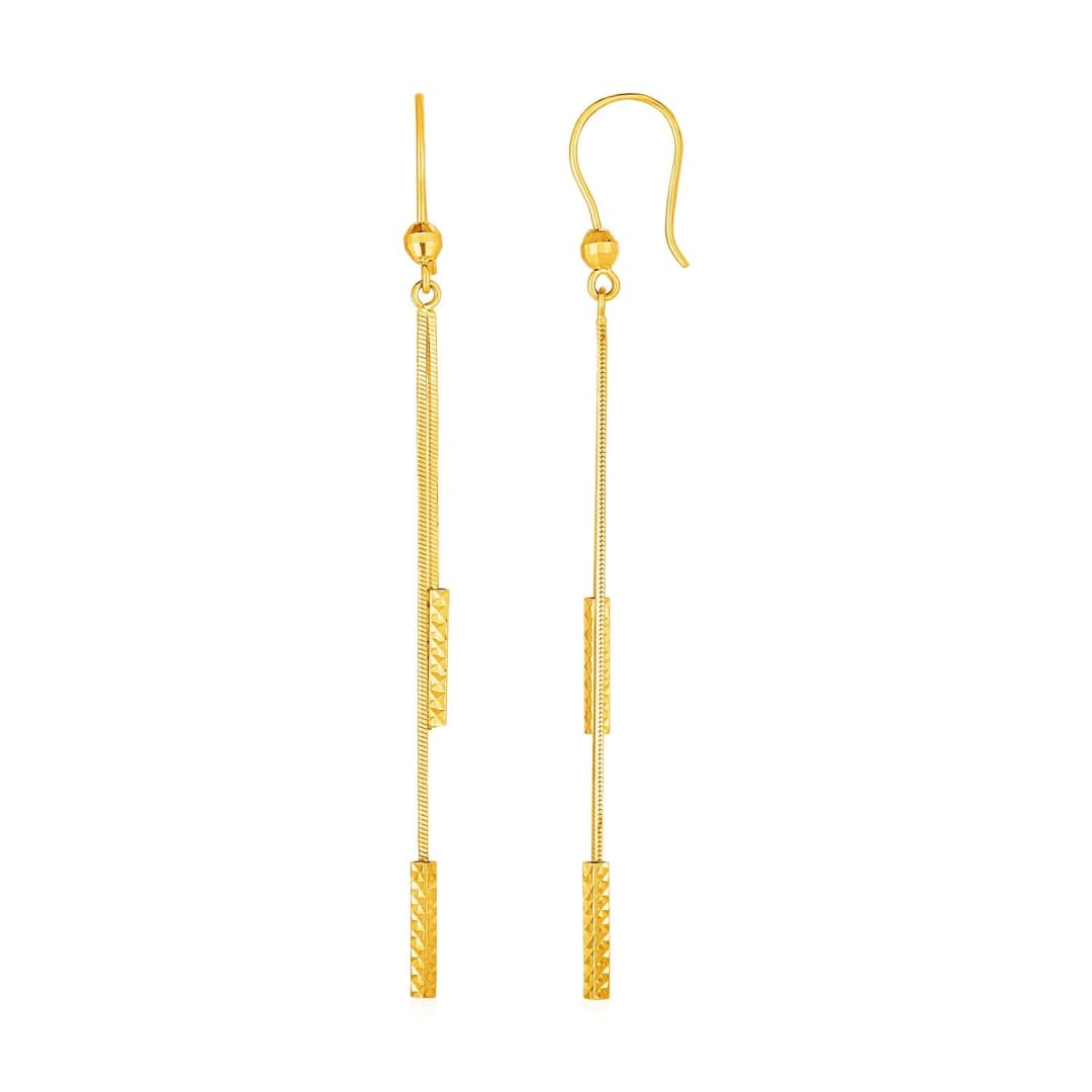 Textured Bar Long Drop Earrings in 14k Yellow Gold | Richard Cannon Jewelry