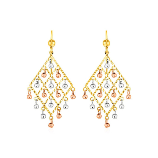 Textured Chandelier Earrings with Ball Drops in 14k Tri Color Gold | Richard Cannon