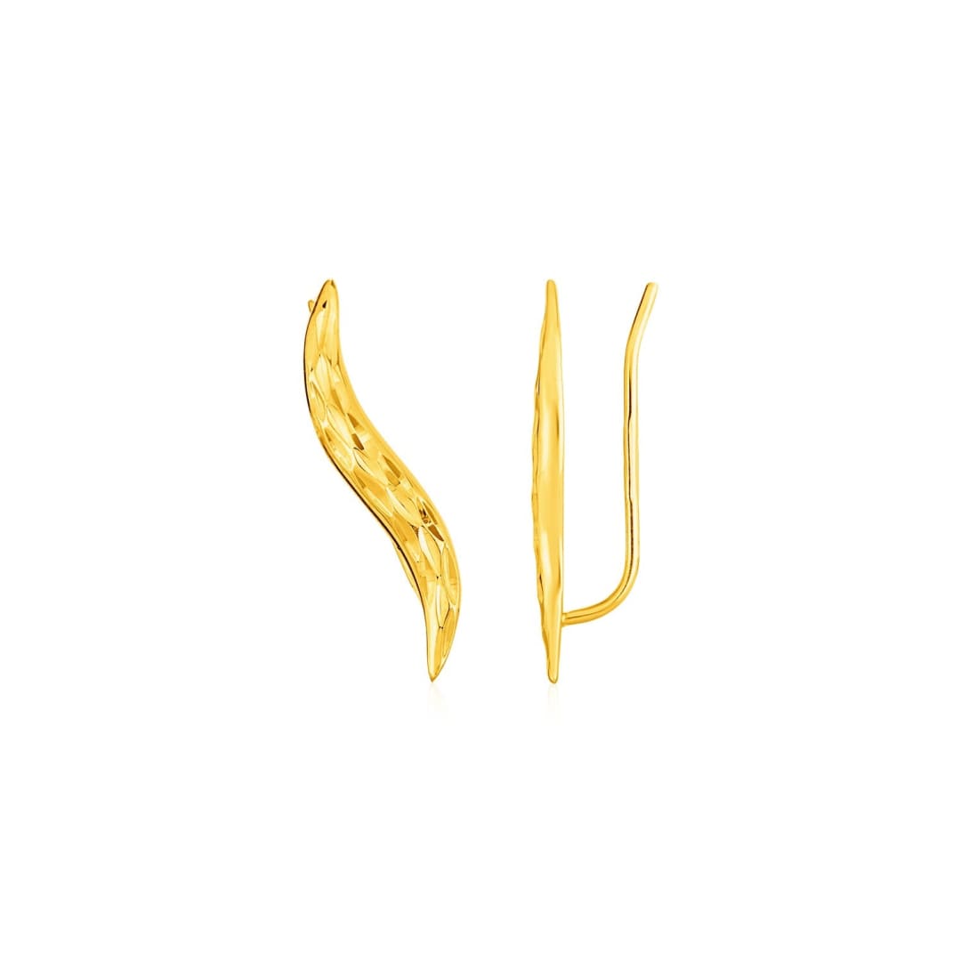 Textured Leaf Climber Earrings in 14k Yellow Gold | Richard Cannon Jewelry