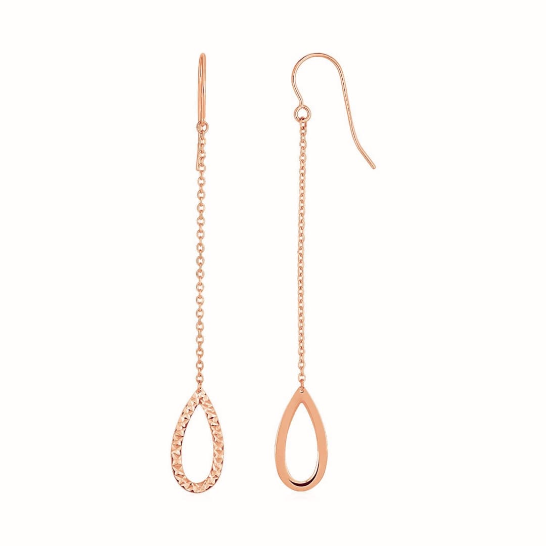 Textured Pear Shaped Long Drop Earrings in 14k Rose Gold | Richard Cannon Jewelry