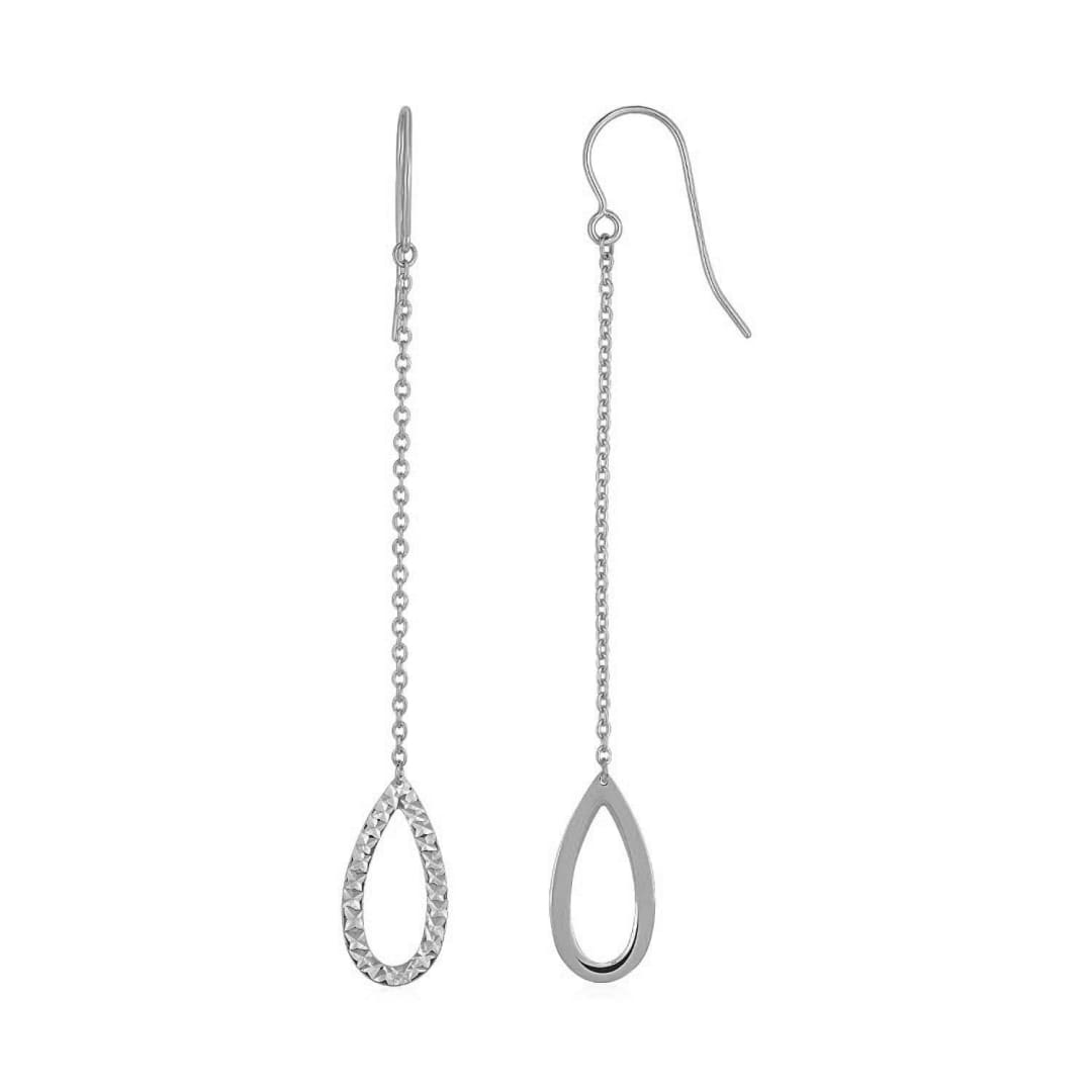 Textured Pear Shaped Long Drop Earrings in 14k White Gold | Richard Cannon Jewelry