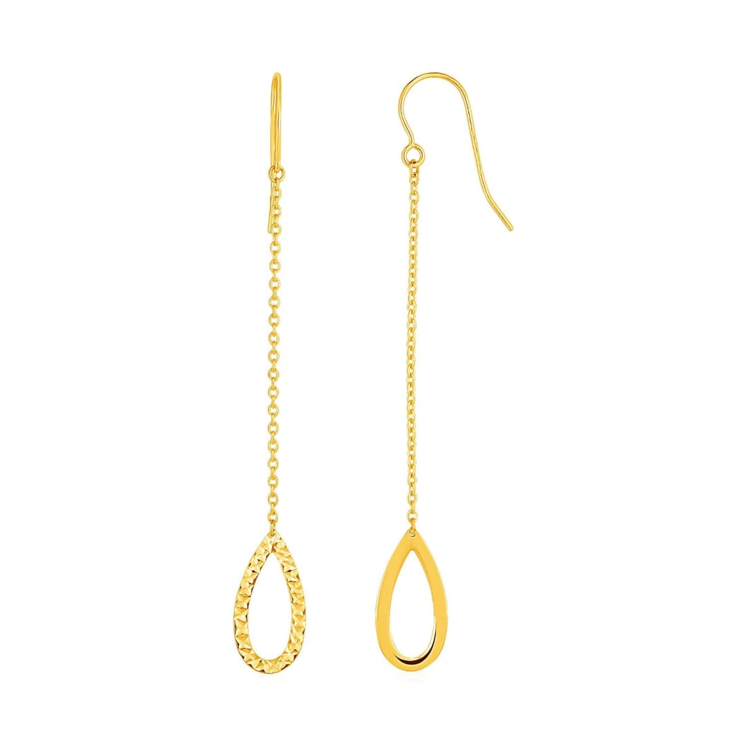 Textured Pear Shaped Long Drop Earrings in 14k Yellow Gold | Richard Cannon Jewelry