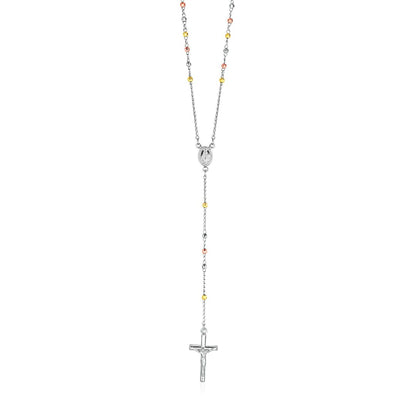 Three Toned Rosary Chain and Bead Necklace in Sterling Silver | Richard Cannon Jewelry