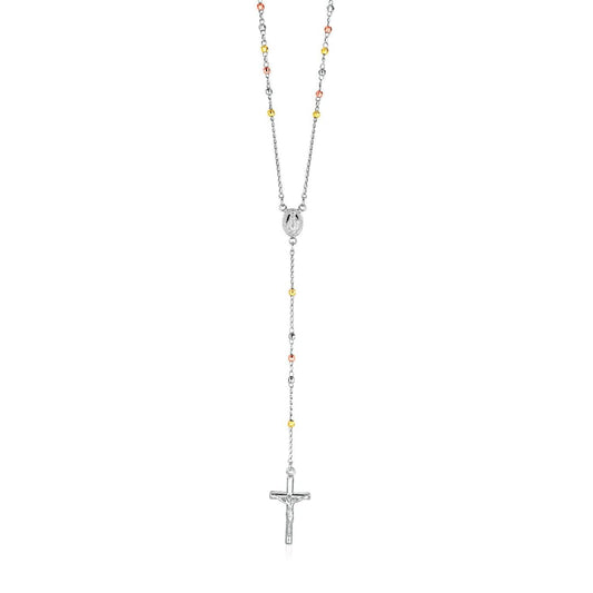 Three Toned Rosary Chain and Bead Necklace in Sterling Silver | Richard Cannon Jewelry