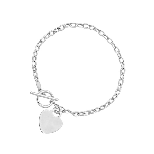 Toggle Bracelet with Heart Charm in 14k White Gold | Richard Cannon Jewelry