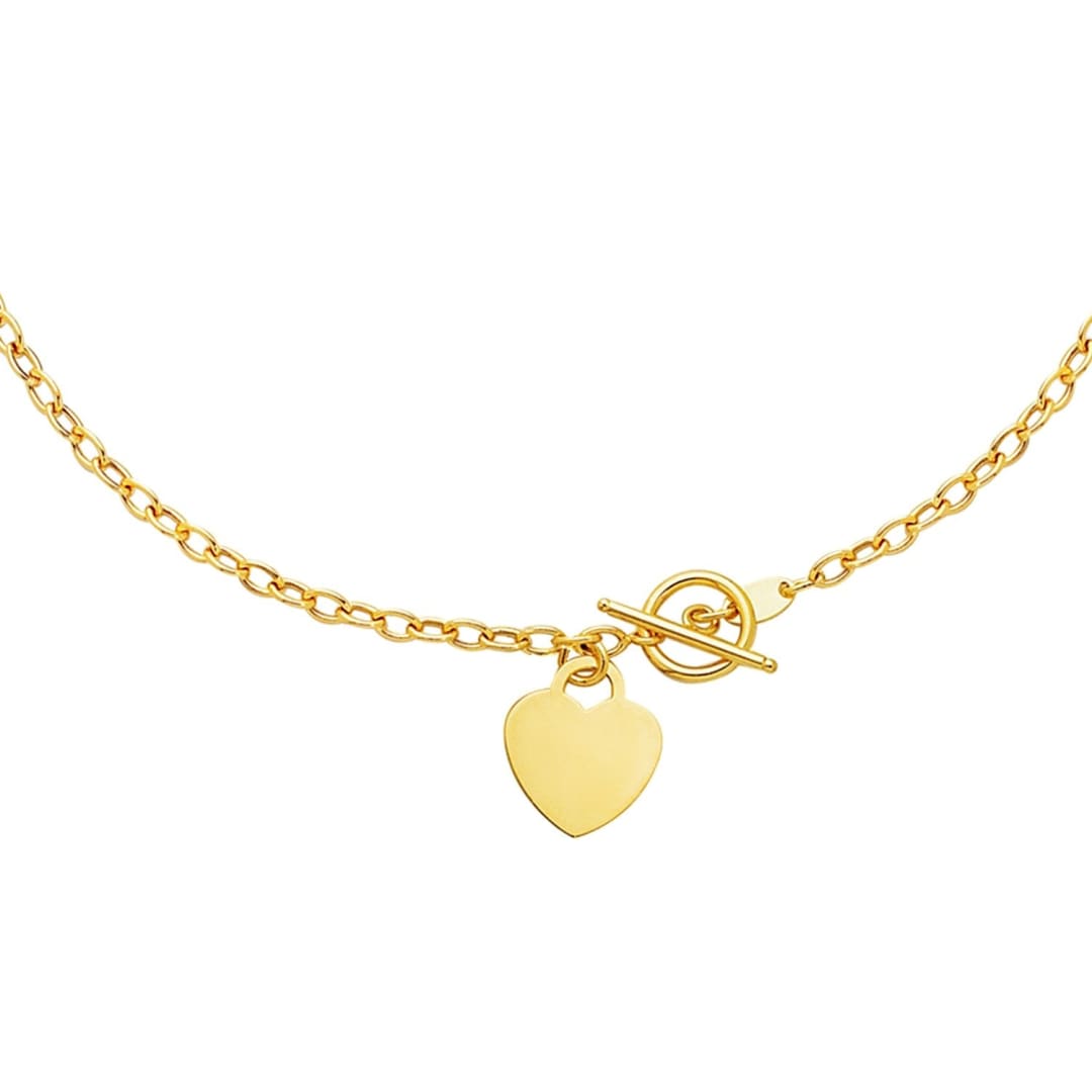 Toggle Necklace with Heart Charm in 14k Yellow Gold | Richard Cannon Jewelry