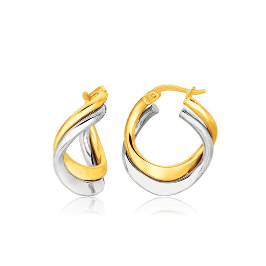 14k Two Tone Gold Earrings in Fancy Double Twist Style | Richard Cannon Jewelry