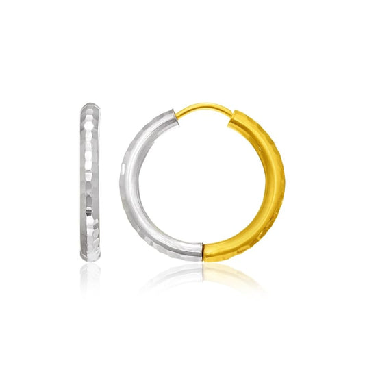 14k Two-Tone Gold Hinge Hammered Hoop Earrings | Richard Cannon Jewelry