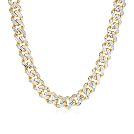 14k Two Tone Gold Miami Cuban Chain Necklace with White Pave | Richard Cannon Jewelry