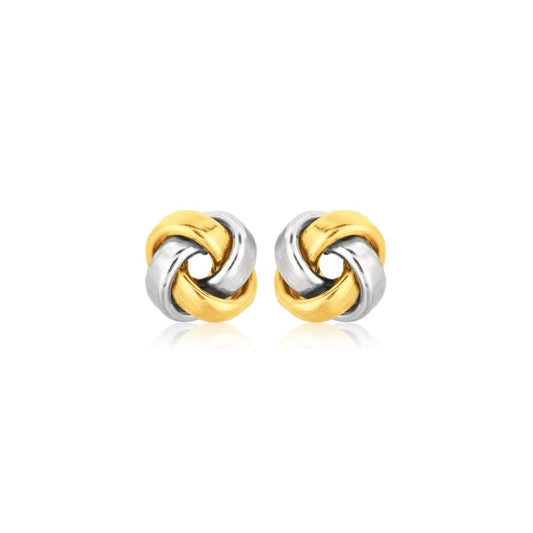 14k Two Tone Gold Square Love Knot Stud Earrings | Richard Cannon Jewelry