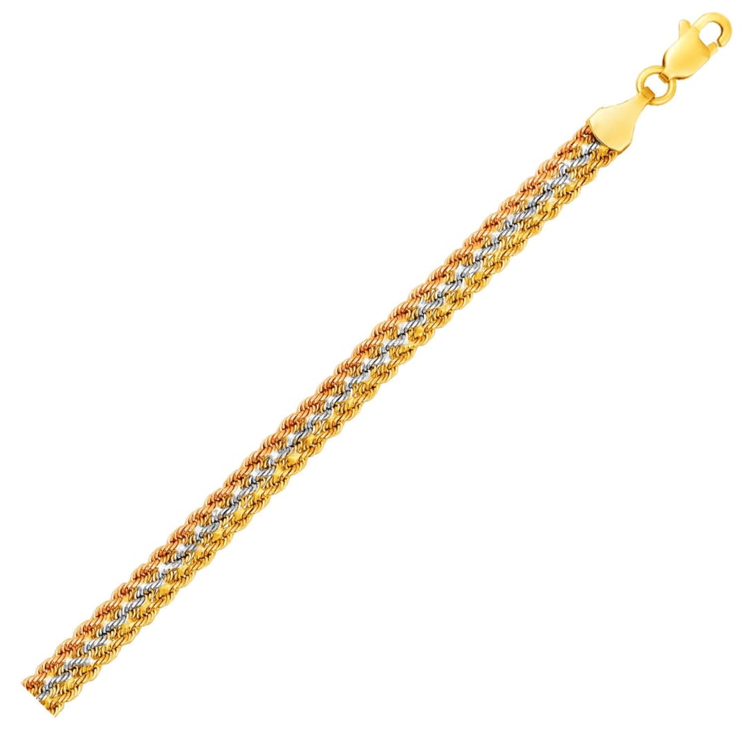 Tri-Toned Multi-Strand Rope Chain Bracelet in 10k Yellow White and Rose Gold | Richard