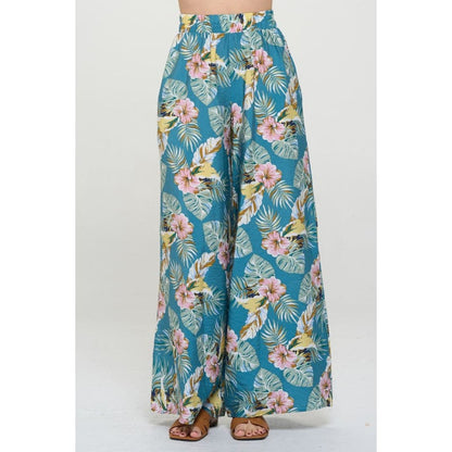 Tropical Print Wide Leg Pants with Pockets | The Urban Clothing Shop™
