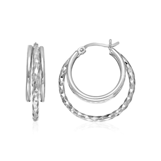 Two-Part Graduated Polished and Textured Hoop Earrings in Sterling Silver | Richard