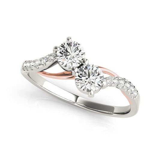 Two Stone Diamond Ring with Curved Band in 14k White And Rose Gold (5/8 cttw) | Richard
